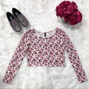 H&M DIVIDED Floral Long Sleeve Crop Top